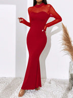 BAE Contrast Mesh Mock Neck Mermaid Hem Dress shein