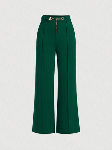MOD Solid Belted Wide Leg Suit Pants
