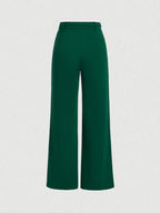 MOD Solid Belted Wide Leg Suit Pants shein