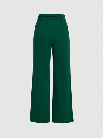 MOD Solid Belted Wide Leg Suit Pants