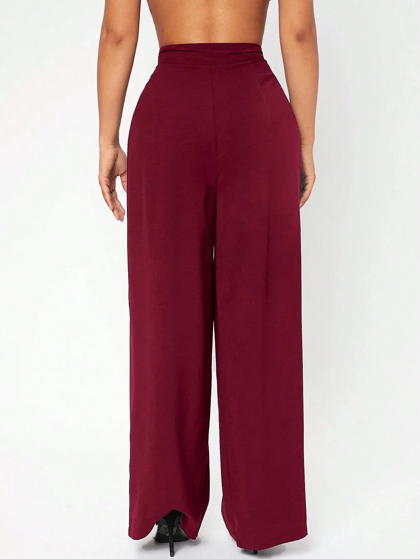 PETITE High Waist Plicated Wide Leg Black Dress Pants Shein