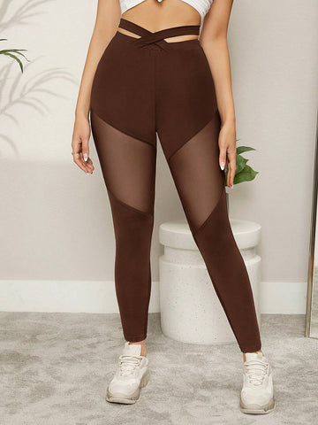 Essnce Criss Cross Mesh Panel Leggings