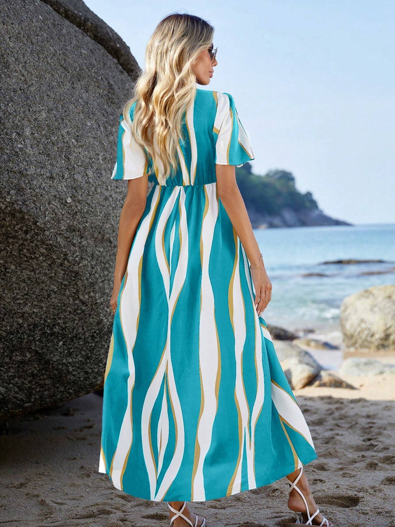 VCAY Women'S Colorblock Printed Summer Dress Shein