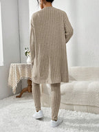 Essnce Women'S Ribbed Cardigan With Long Sleeves, Camisole, Drawstring Waist Pants Set shein