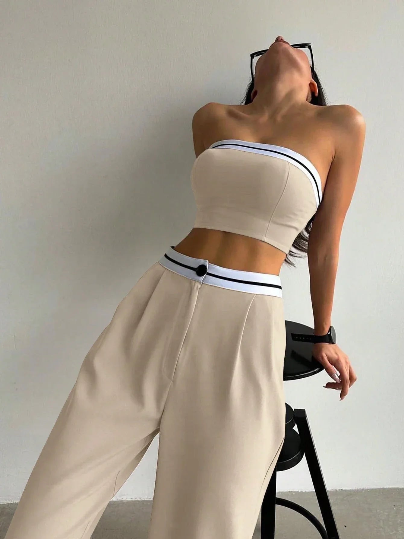 EZwear Colorblock Casual Two Piece Set shein