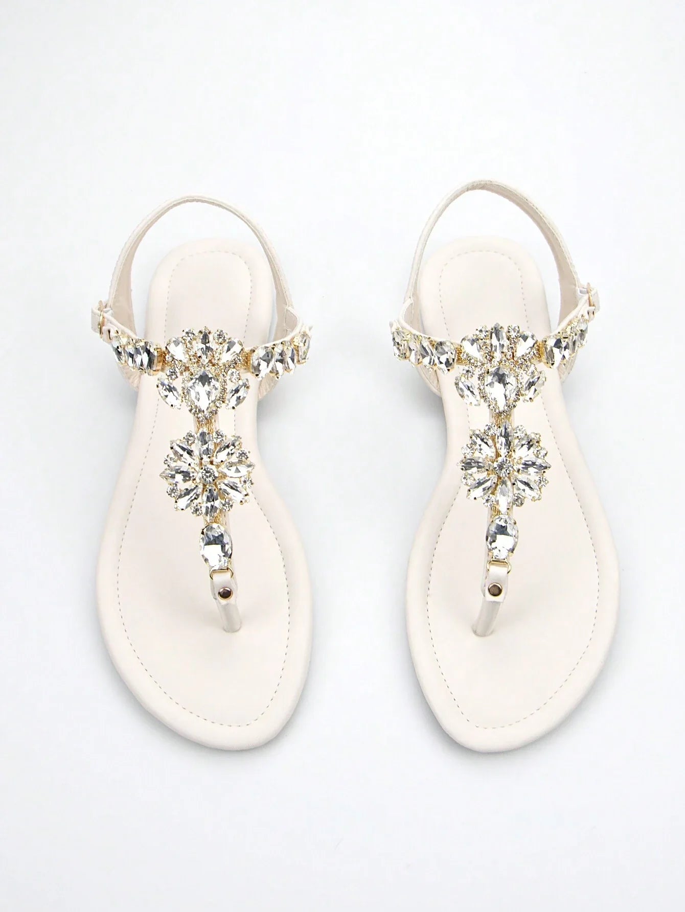 Women Rhinestone Decor Ankle Strap Thong Sandals shein