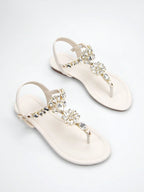 Women Rhinestone Decor Ankle Strap Thong Sandals shein