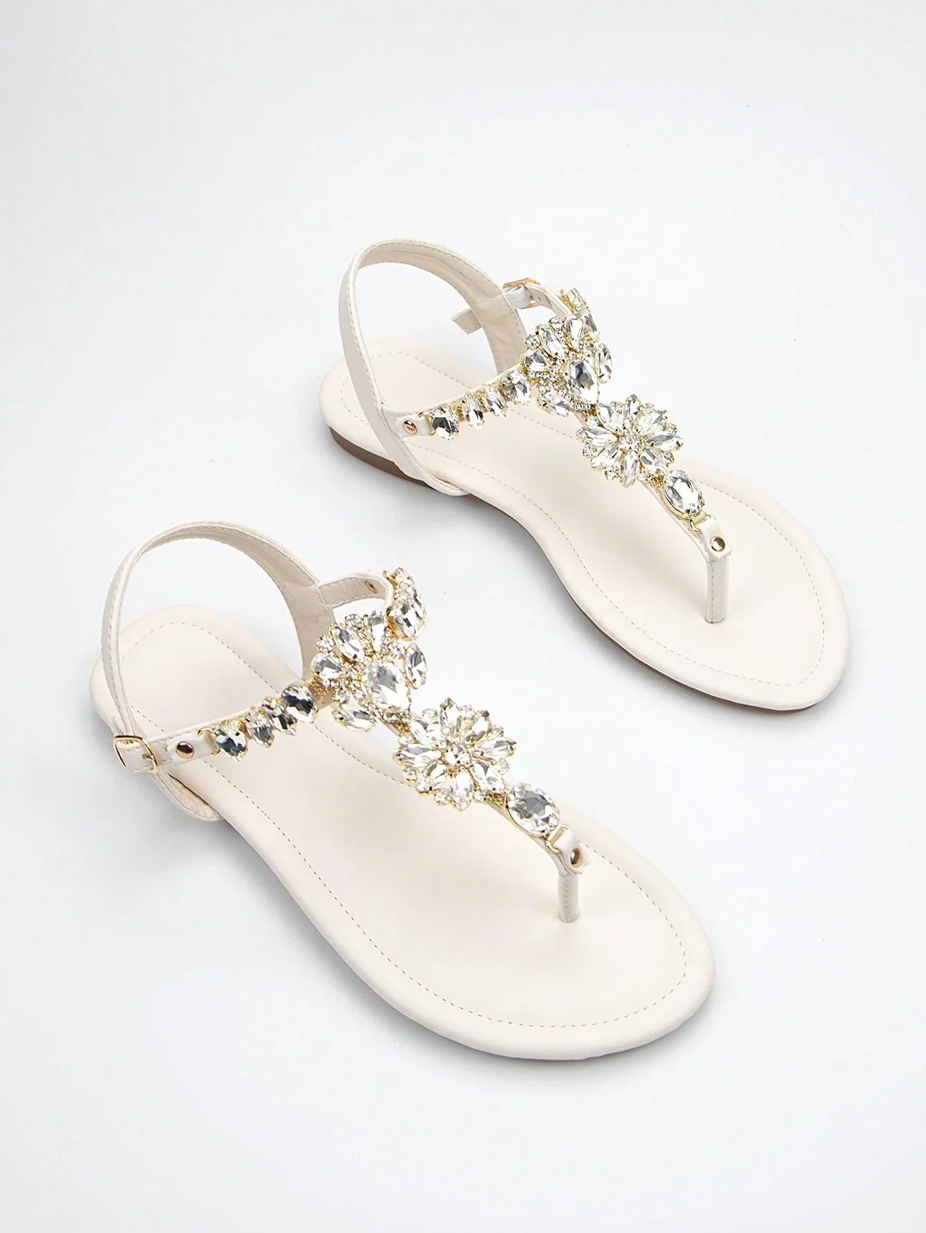 Women Rhinestone Decor Ankle Strap Thong Sandals shein