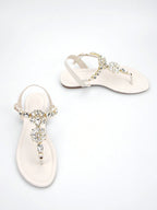 Women Rhinestone Decor Ankle Strap Thong Sandals shein