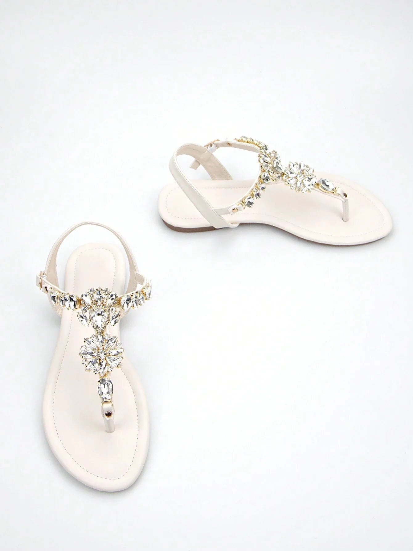Women Rhinestone Decor Ankle Strap Thong Sandals shein