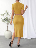 Essnce Solid Crop Tee & Split Thigh Skirt Shein