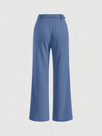 MOD Solid Belted Wide Leg Suit Pants shein