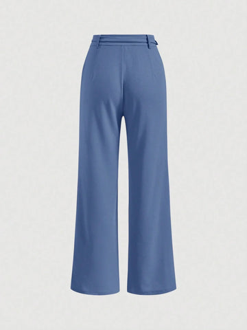 MOD Solid Belted Wide Leg Suit Pants