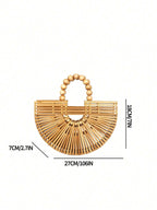 Fashionable Large Capacity Bamboo Woven & Wooden Beaded Handbag With Hollow Design shein