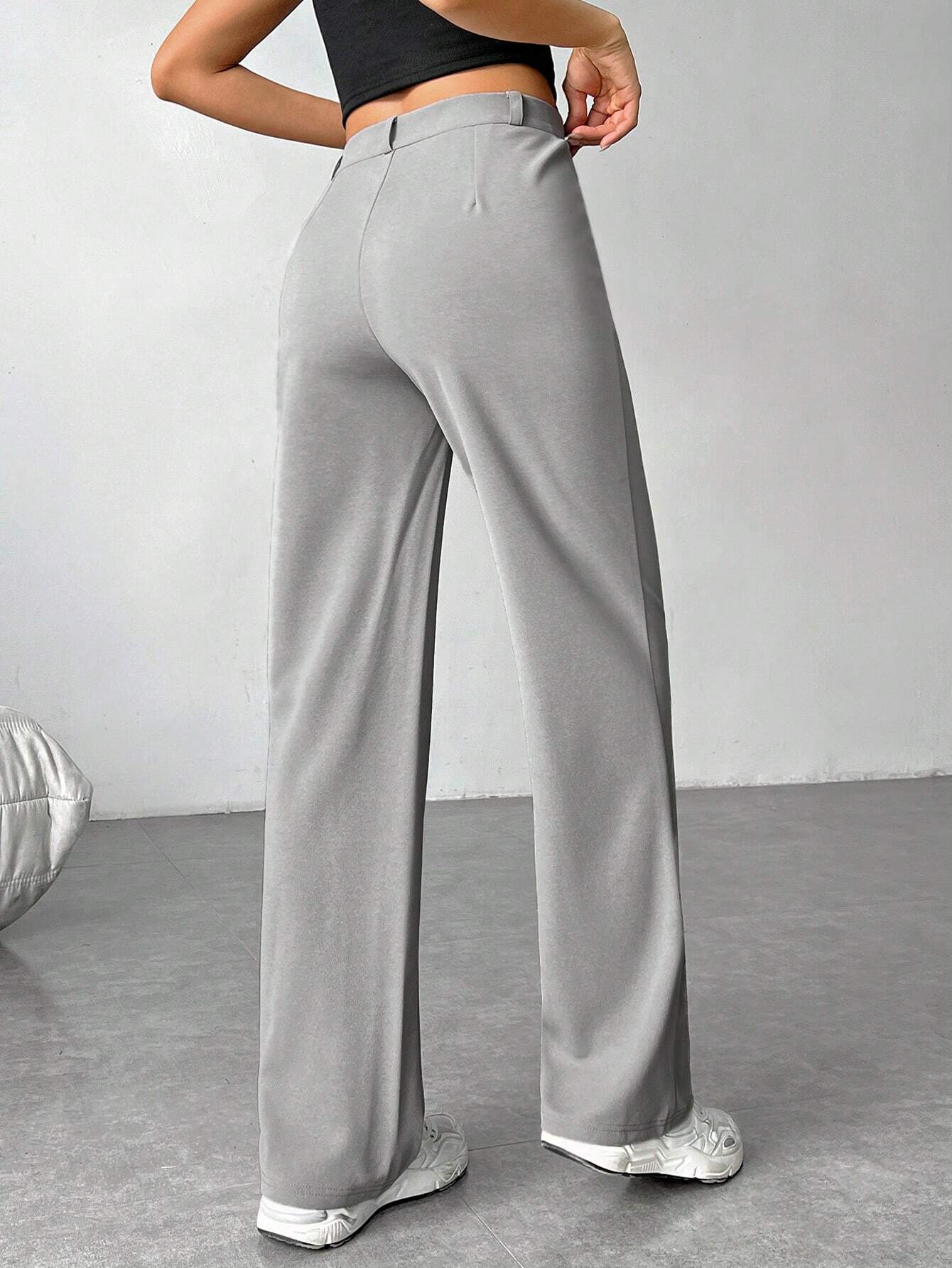 EZwear Women's Solid Color Straight Leg Casual Pants shein