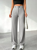 EZwear Women's Solid Color Straight Leg Casual Pants shein