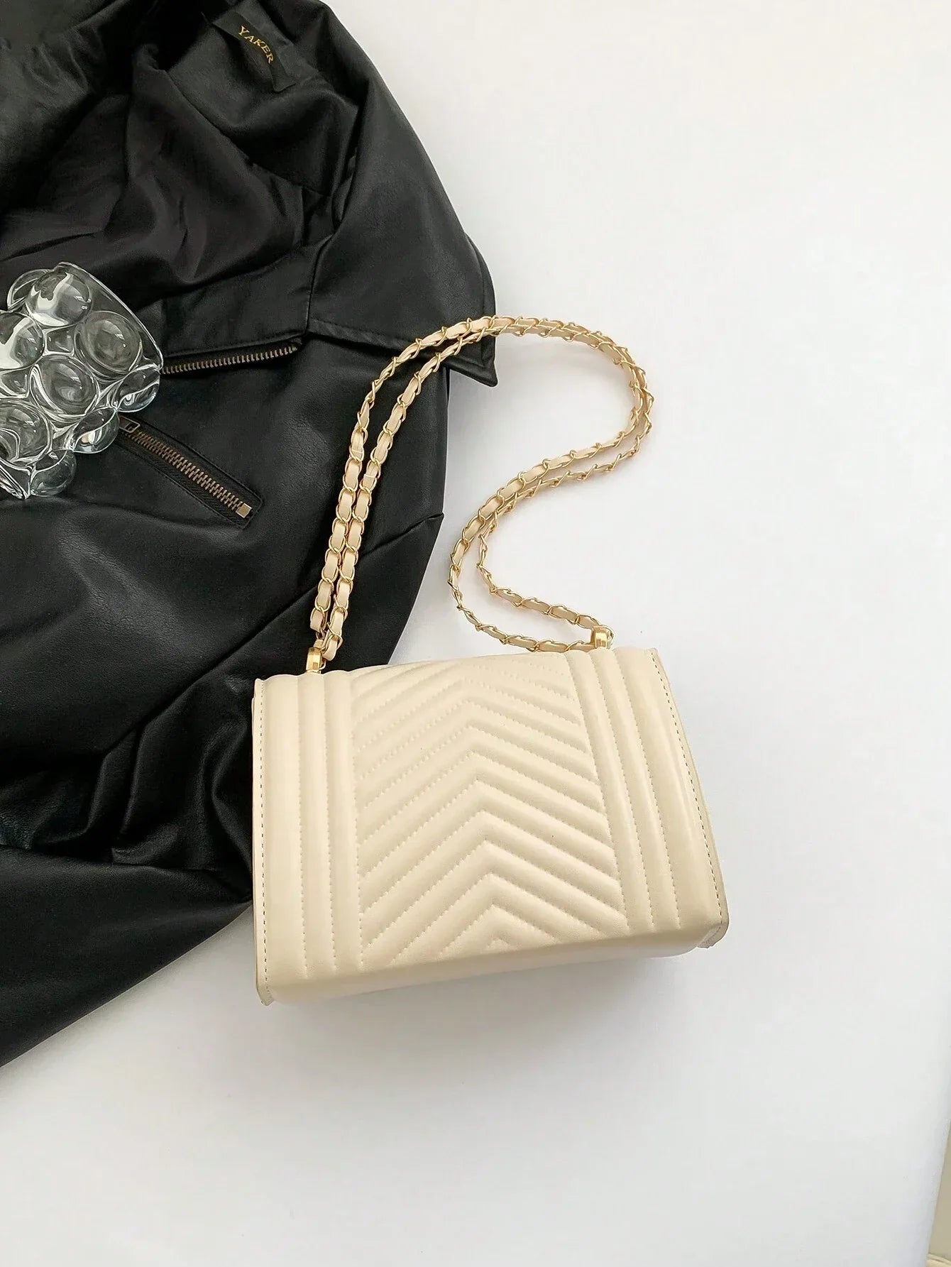 Mini Flap Square Bag Quilted Pattern Minimalist Green shein