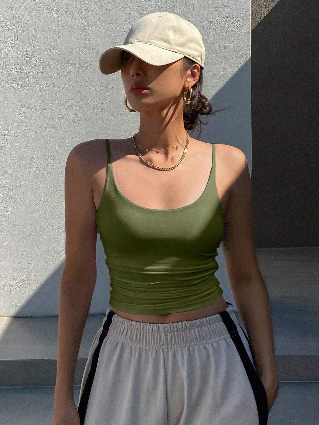DAZY Women Solid Color Ruched Slim Fit Camisole Top shein