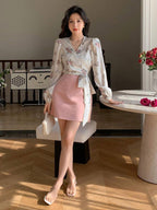 DAZY Floral Print V-Neck Wrap Tie Front Cropped Long Sleeve Shirt shein