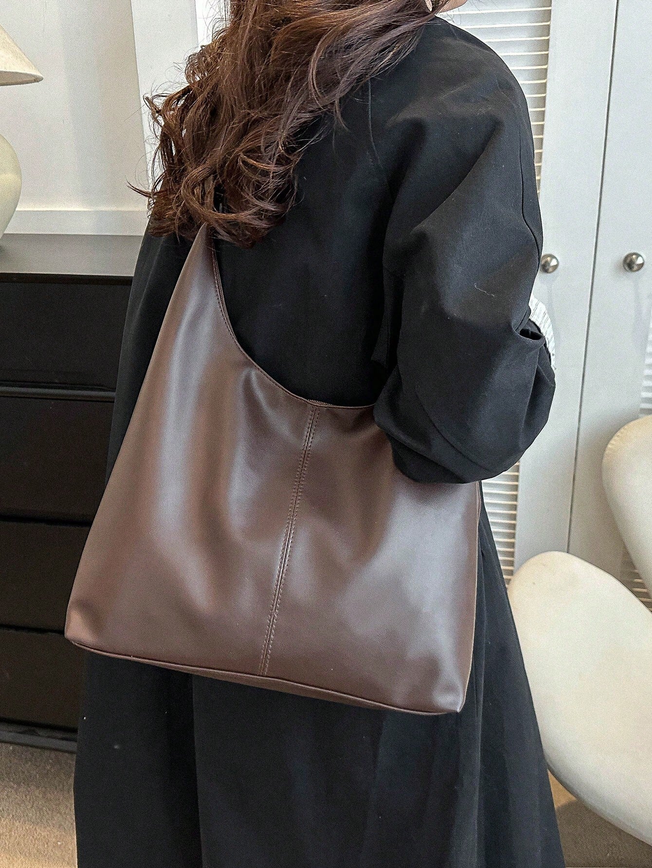 New Fashion All-Match Texture Solid Color PU Shoulder Bag shein