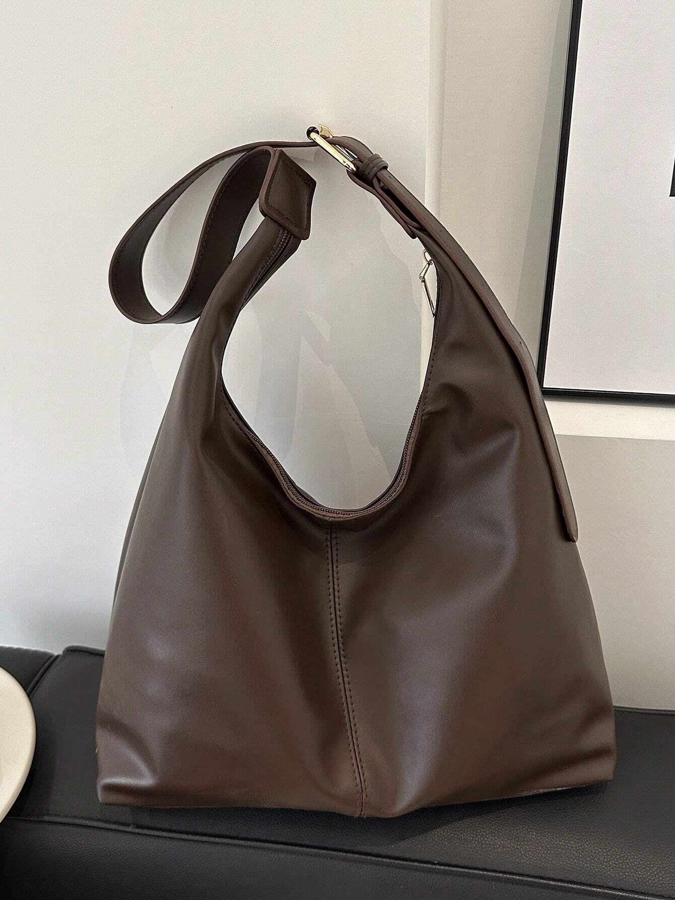 New Fashion All-Match Texture Solid Color PU Shoulder Bag shein