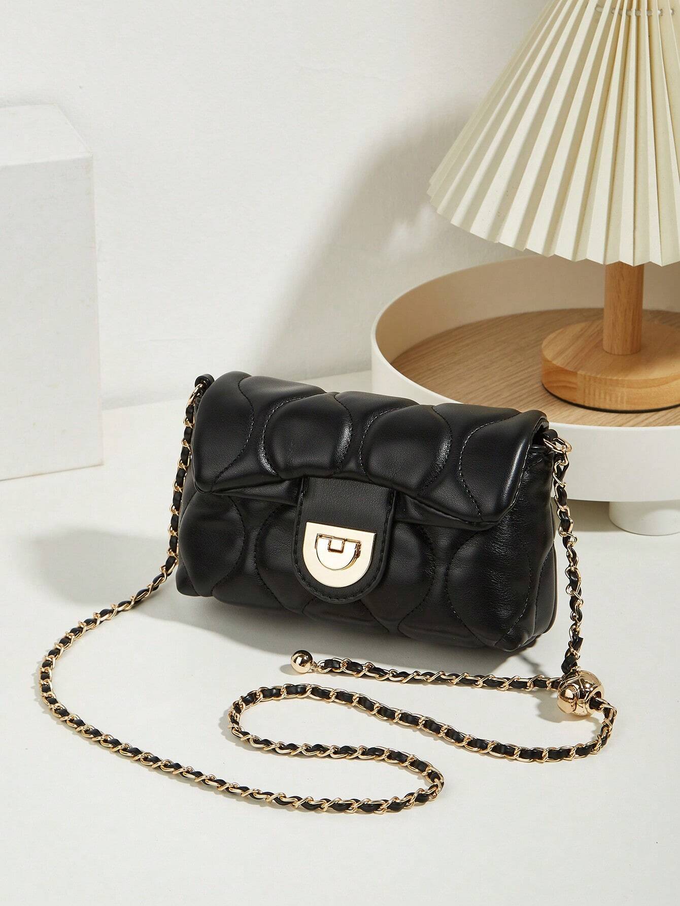 One New Vintage Retro Style Small Bag With Rhombic Chain And Lucky Beads, Versatile And Elegant Design shein