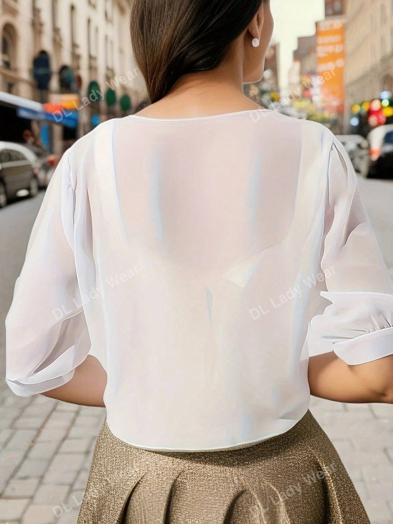 Women's Tie Front Solid Color Blouse shein