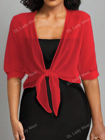 Women's Tie Front Solid Color Blouse shein