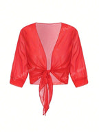 Women's Tie Front Solid Color Blouse shein