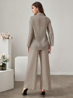 Women's Geometric Printed Long Sleeve Shirt And Pants shein