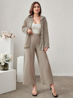 Women's Geometric Printed Long Sleeve Shirt And Pants shein
