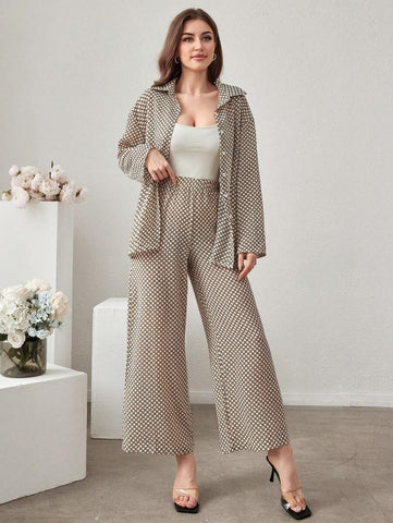Women's Geometric Printed Long Sleeve Shirt And Pants