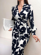 Mulvari Women's Floral Print Lantern Sleeve Dress Shein