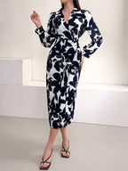Mulvari Women's Floral Print Lantern Sleeve Dress Shein