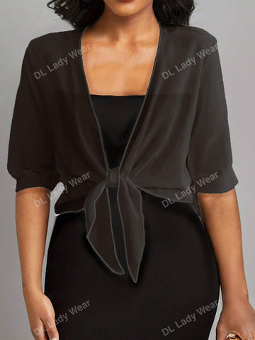 Women's Tie Front Solid Color Blouse shein