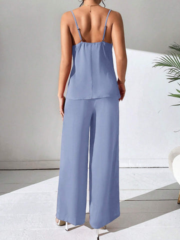 Privé Solid Cami Top & Wide Leg Pants shein