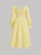MOD Women's Solid Color Cross Waist Strap Ruffle Sleeve Dress shein