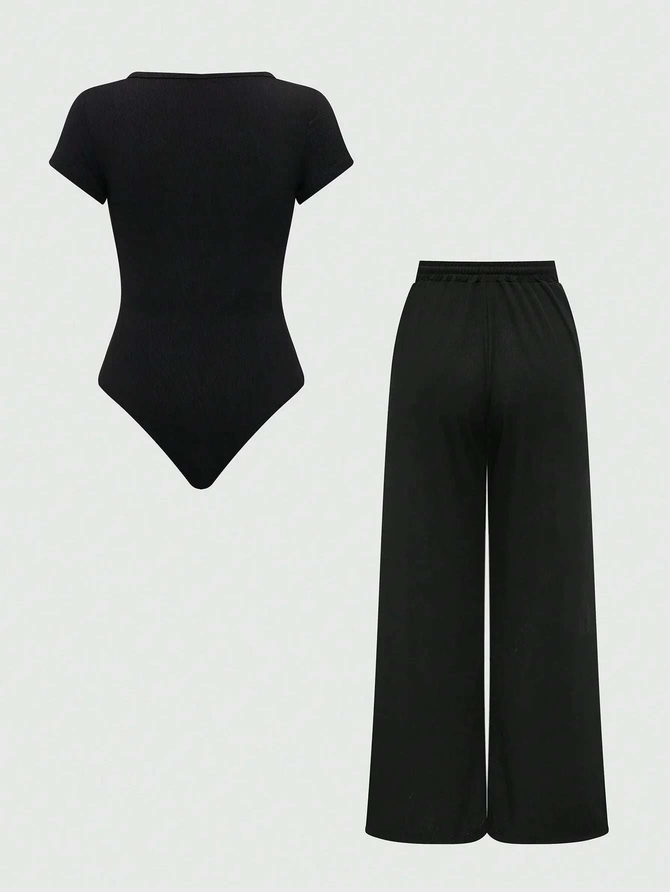 EZwear Plain Color Asymmetric Hem Top And Pants Two Piece Set shein