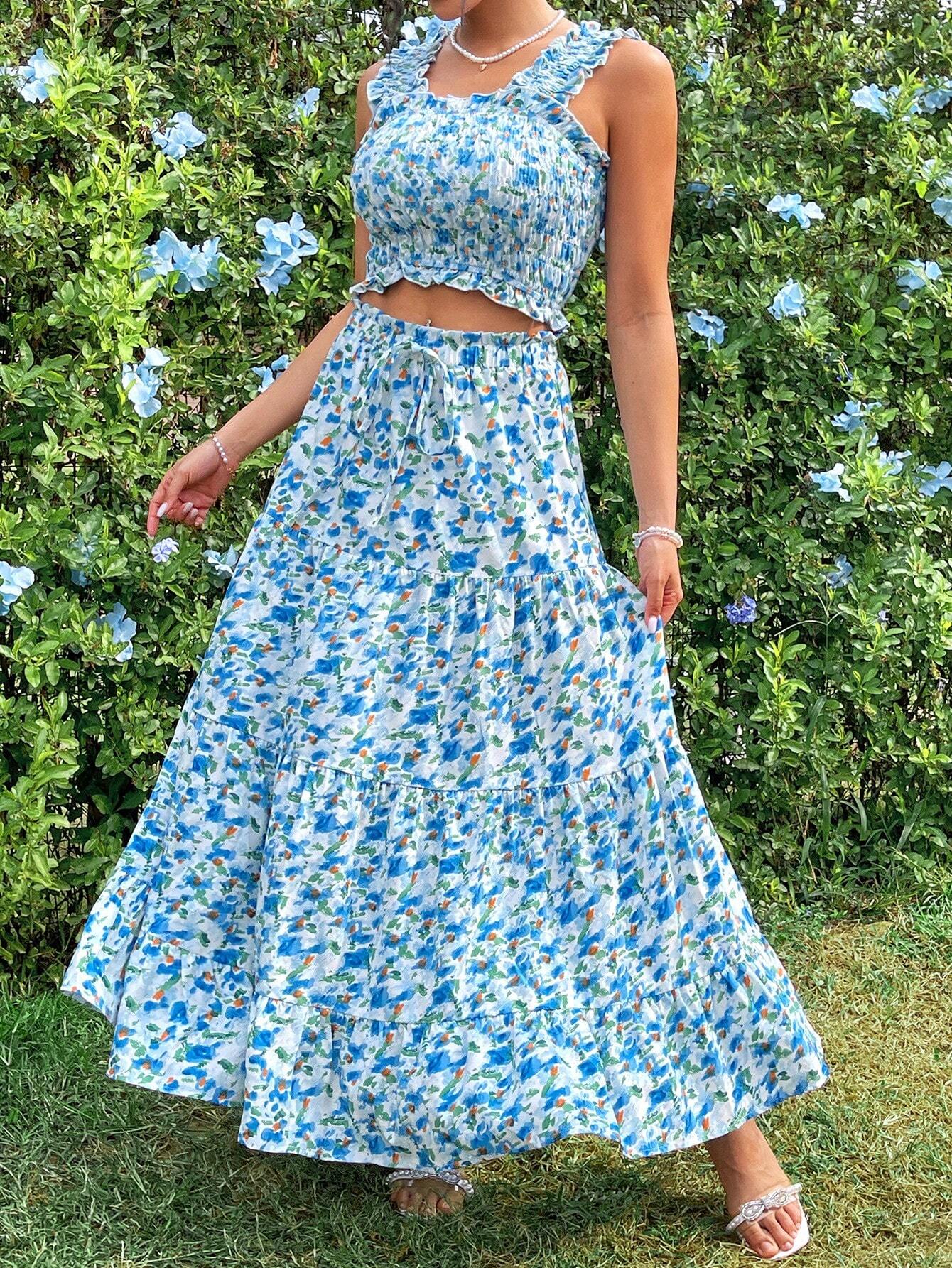 Frenchy Small Floral Print Vacation 2 Piece Outfit