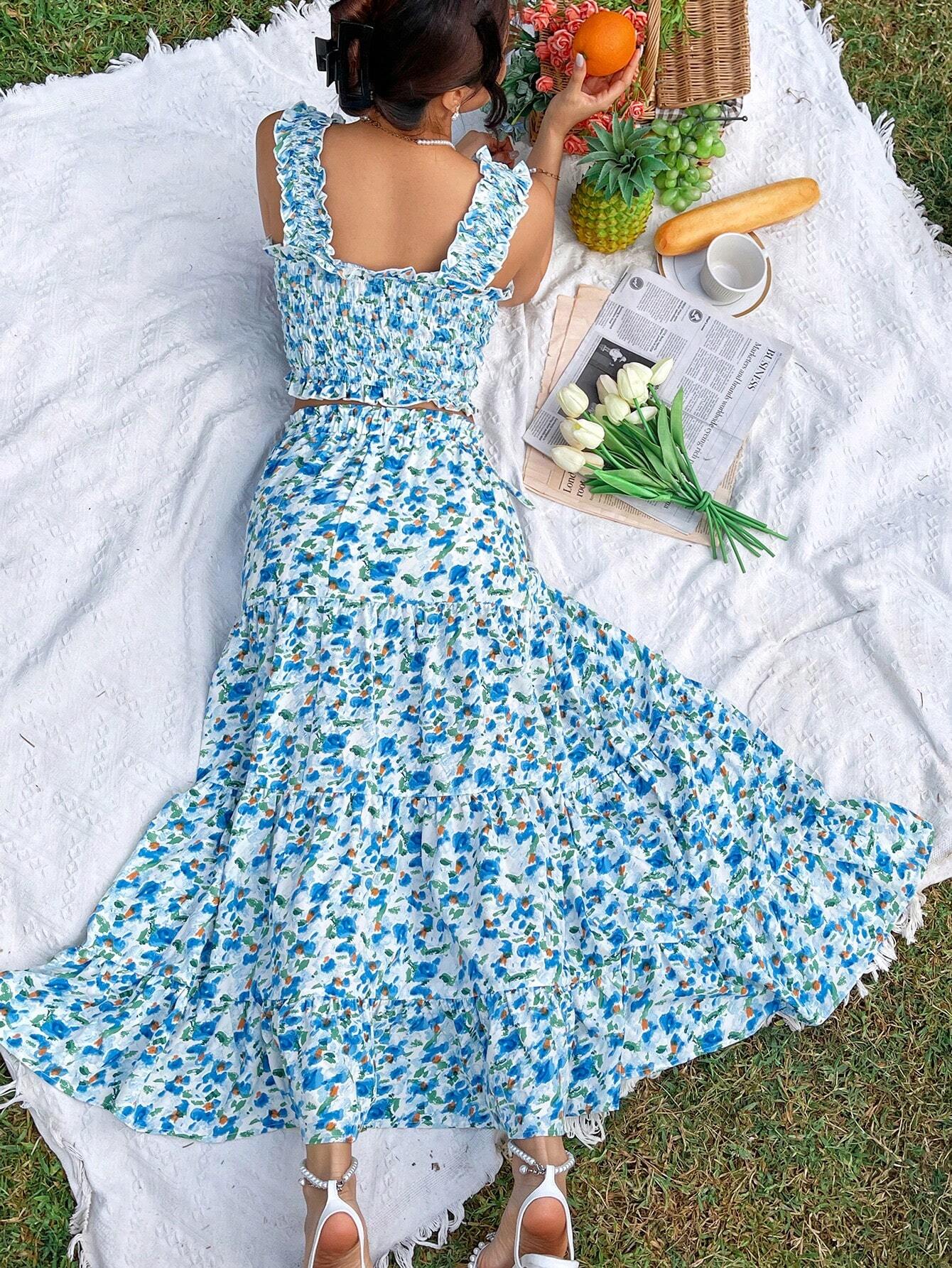 Frenchy Small Floral Print Vacation 2 Piece Outfit Shein