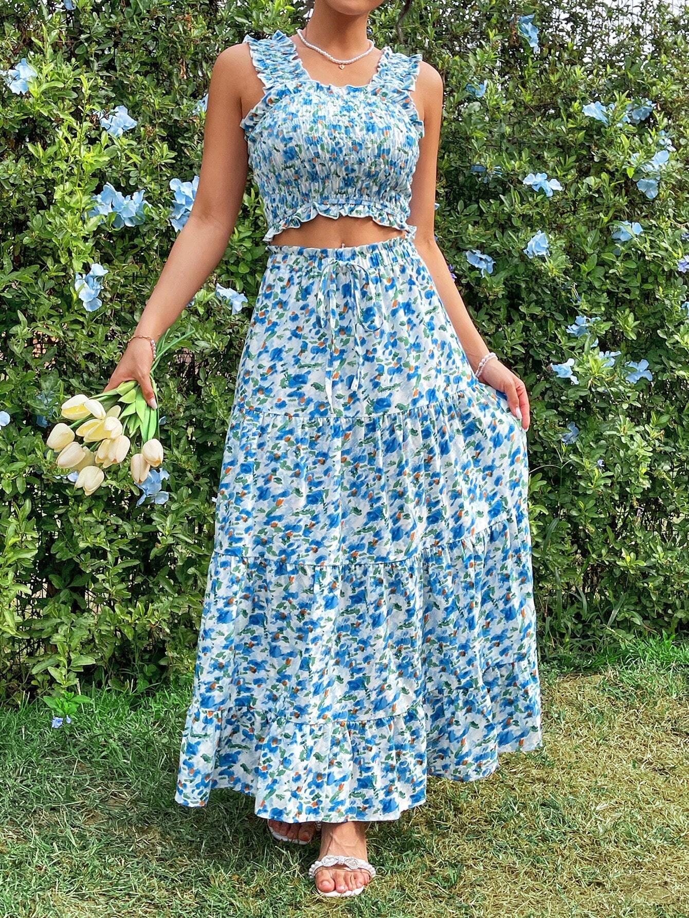 Frenchy Small Floral Print Vacation 2 Piece Outfit Shein