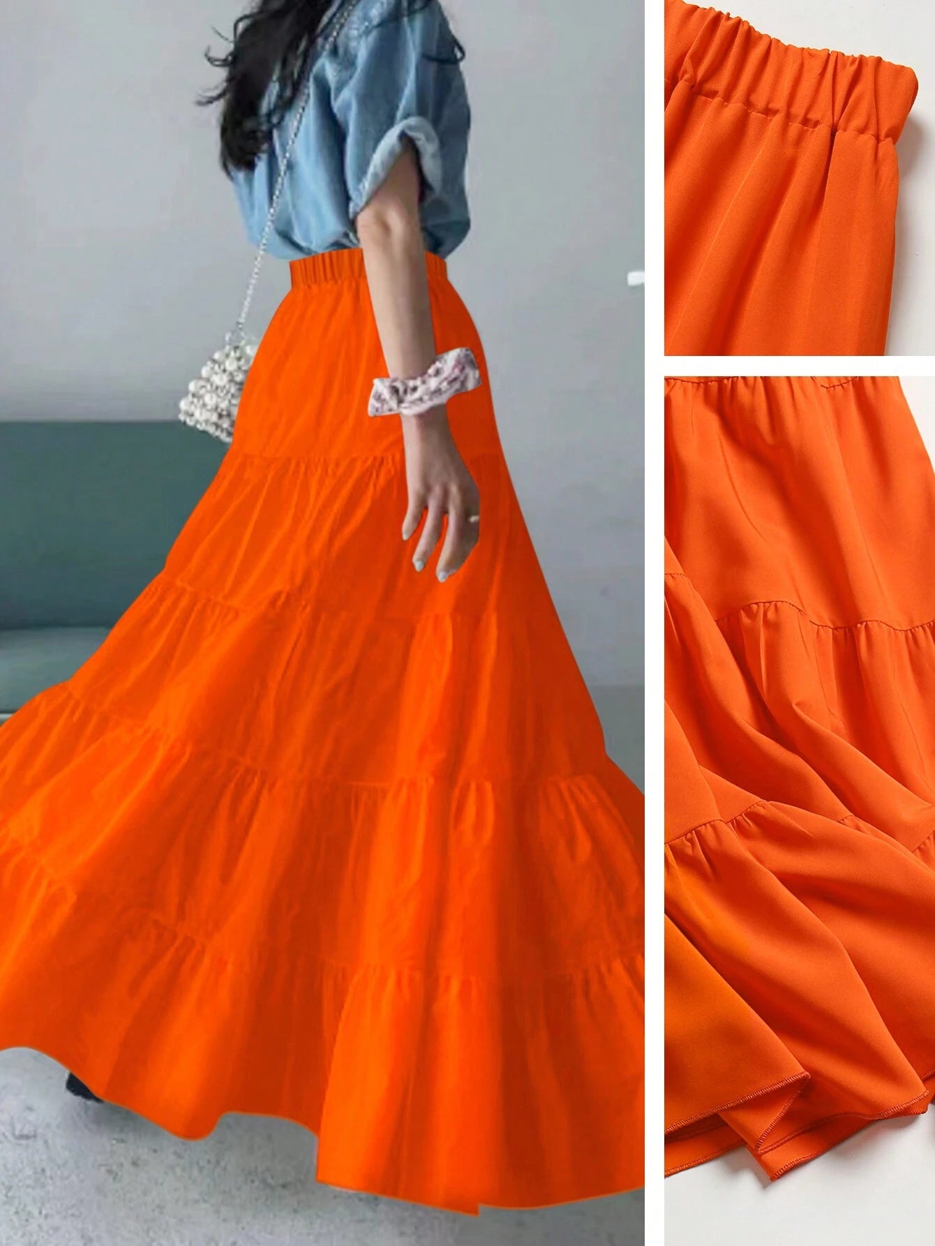 Ladies" Multi-Layered Ruffle Hem Long Skirt shein