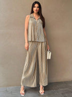 Essnce Women's Button Front Sleeveless Top And Wide Leg Pants Shein