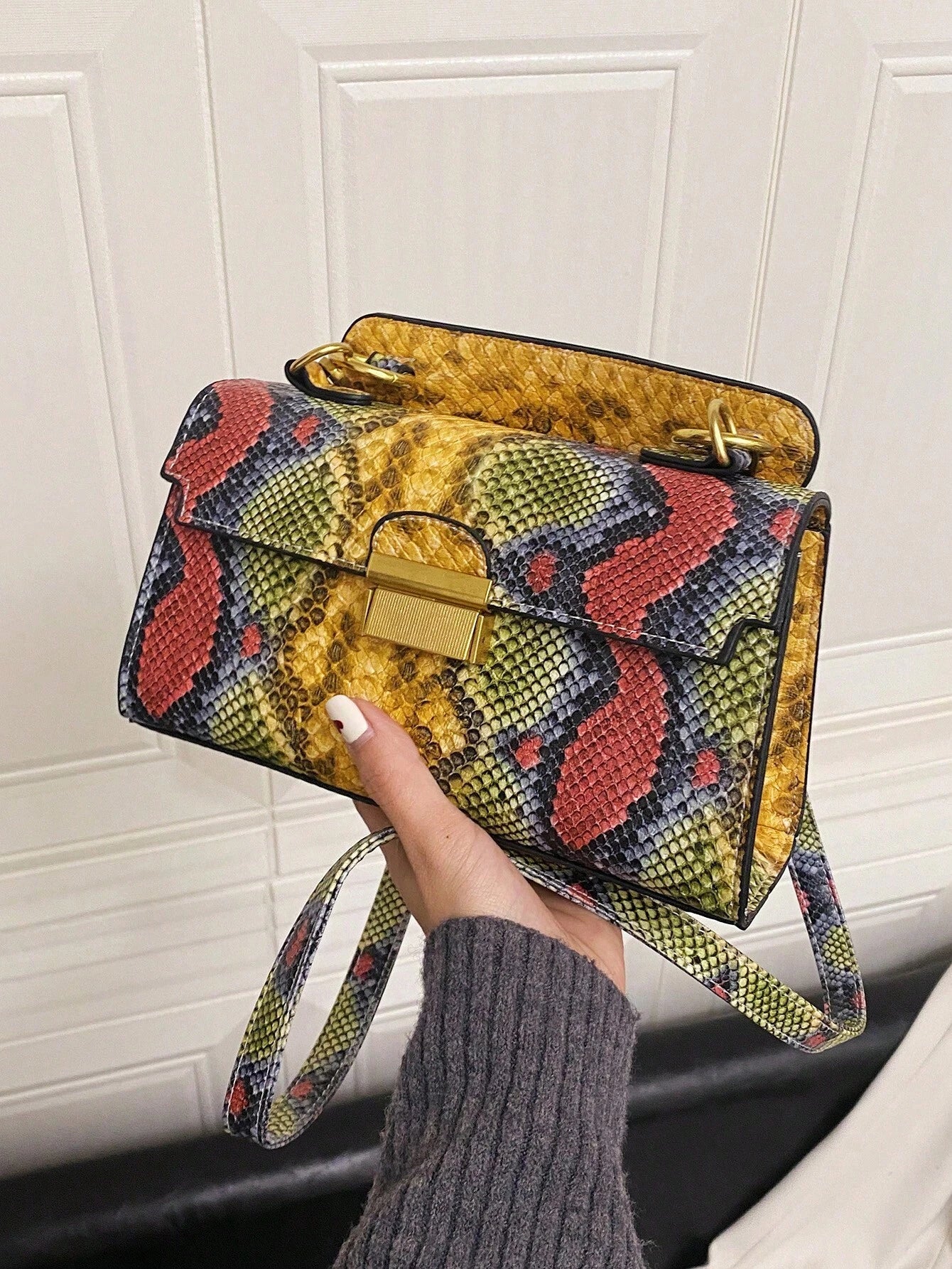 Fashionable Trend, High-End Texture, Light Luxury, Snake Print Niche Design, Versatile Handheld, Detachable Shoulder Cross shein