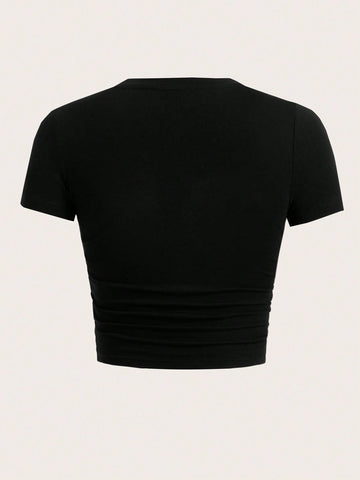 EZwear Crop Top T-Shirt With Letter Print