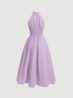 AZ Trim Halter Neck Ruched Waist Dress shein