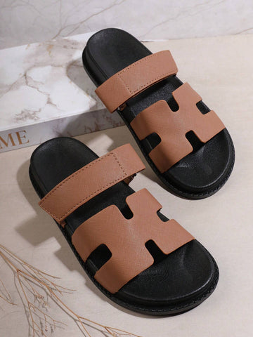 SHUZIA Ladies" Fashionable Color-Block Comfortable Flat Sandals shein