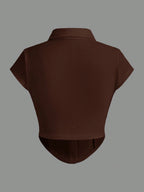 EZwear Knitted Collar & Open Front T-Shirt shein