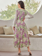 Modely Floral Printed Sweetheart Neckline Waist Gathering Dress shein