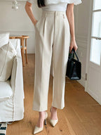 DAZY Women Business Casual Solid Color Zipper Pocket 7/8 Length Suit Pants shein